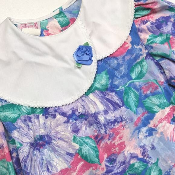 Vintage Forever Florals Dress Girls Size 10 Drop Waist Bow Bib - Picture 2 of 4